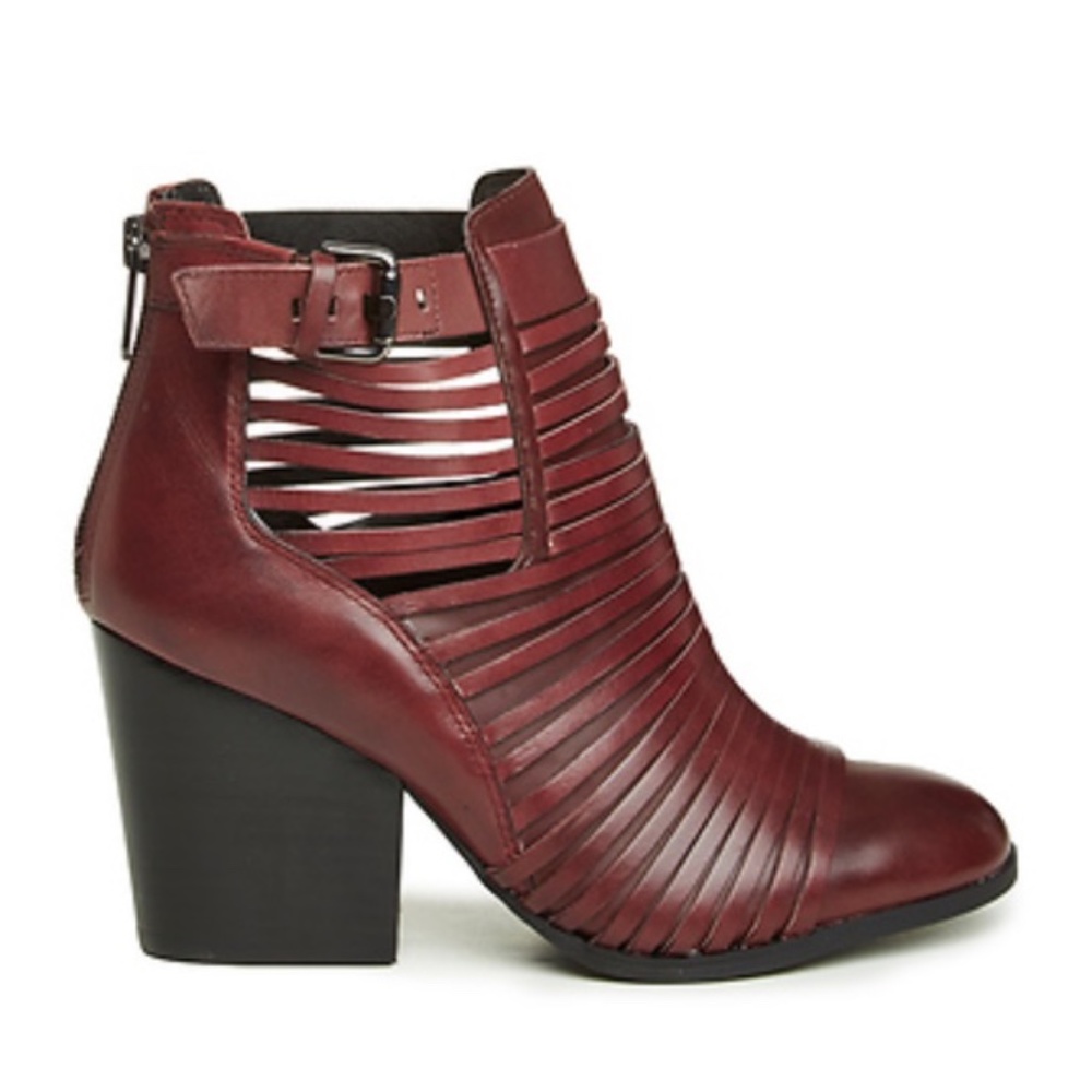 Sam Edelman Boot Caged Zip Maroon Ankle Leather